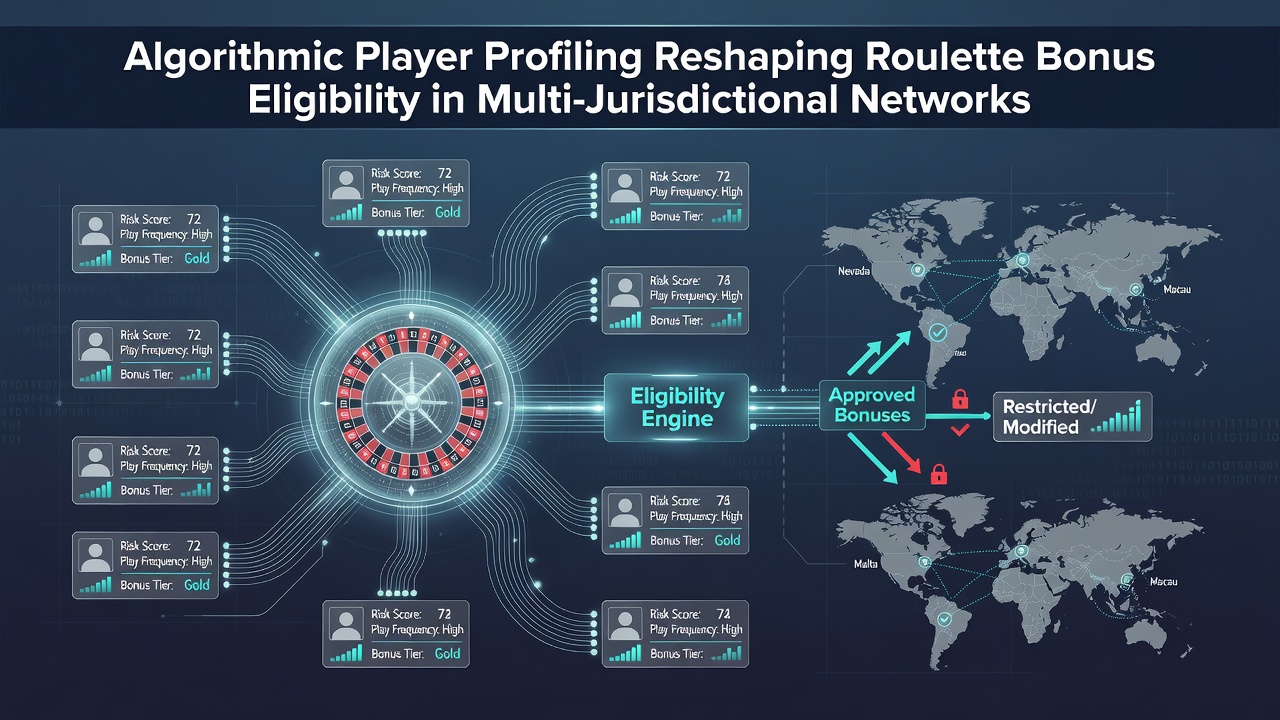 Heatmap visualization of player sessions across jurisdictions with overlaid bonus eligibility flags generated by profiling algorithms