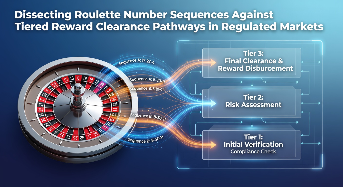 Roulette wheel with overlaid sequence charts and tiered reward diagrams in a regulated casino setting