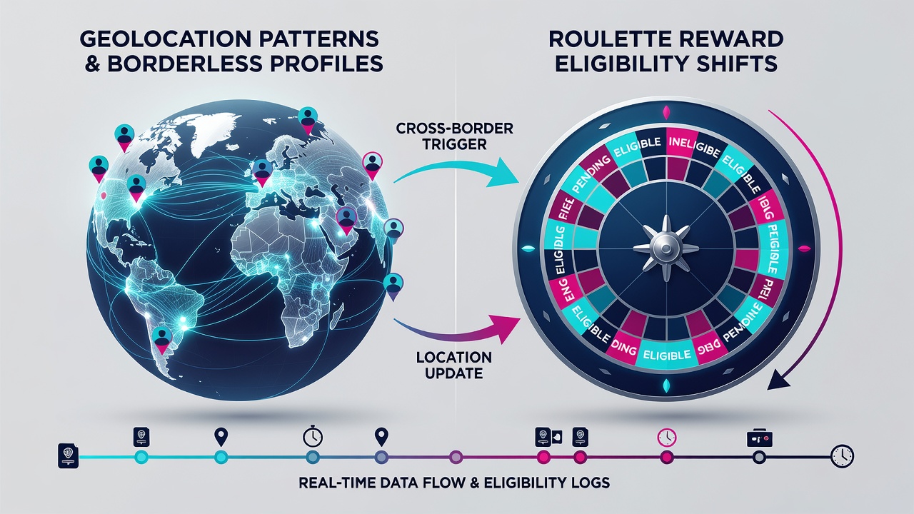 Heatmap visualization of roulette sessions with overlaid geolocation boundaries and bonus eligibility changes