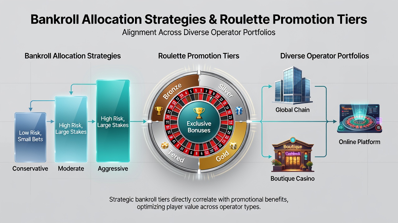 Roulette wheel with bankroll allocation charts overlaid on casino operator interfaces