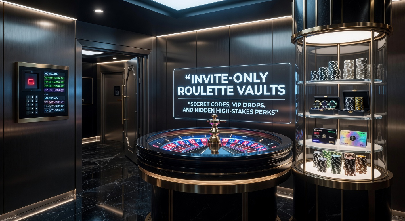 VIP player receiving a surprise drop notification on a roulette vault screen amid spinning wheels and luxury perks