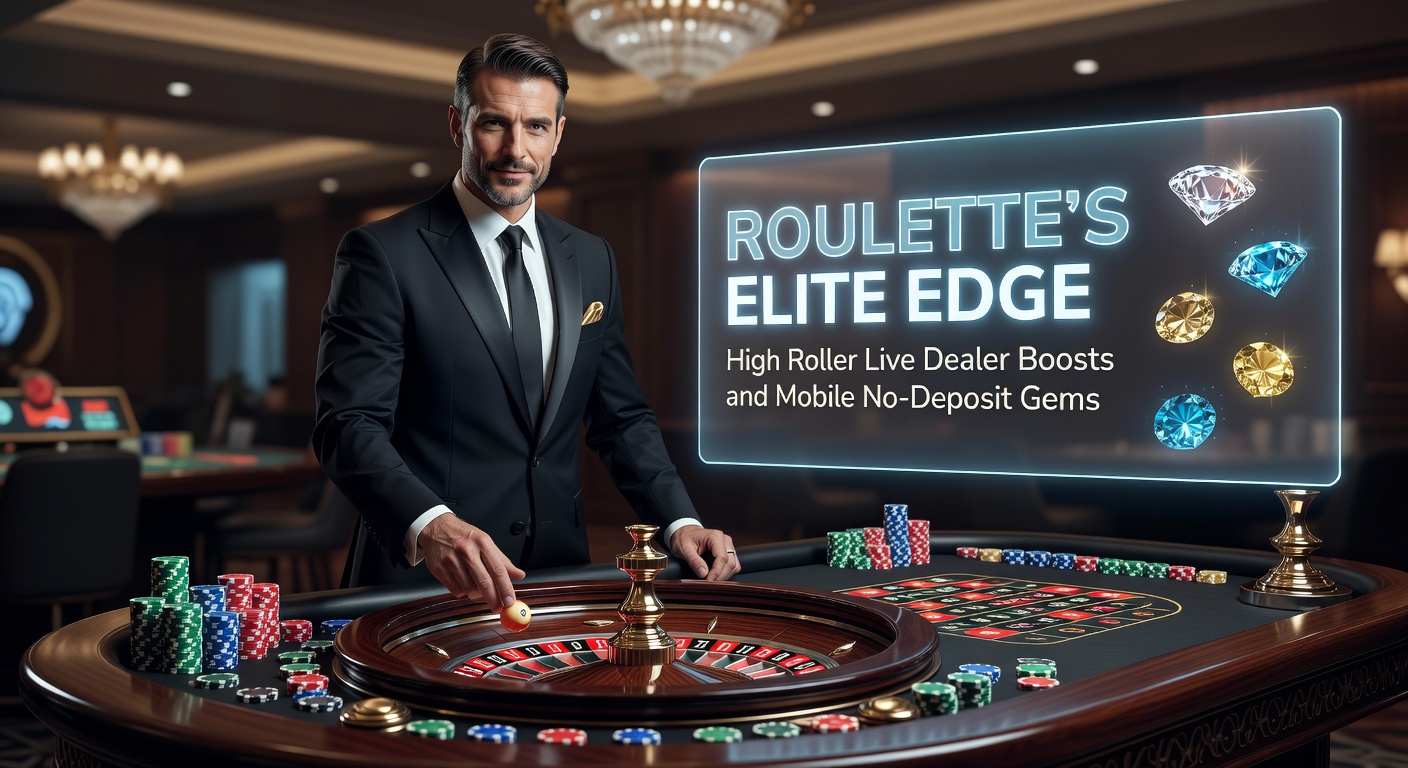 High-stakes live dealer roulette table with elite players and mobile screens displaying no-deposit offers