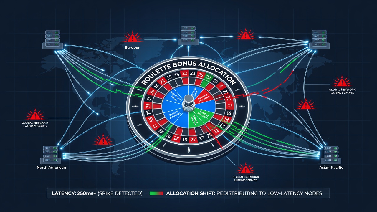 Heatmap visualization of global latency spikes correlating with roulette bonus adjustments