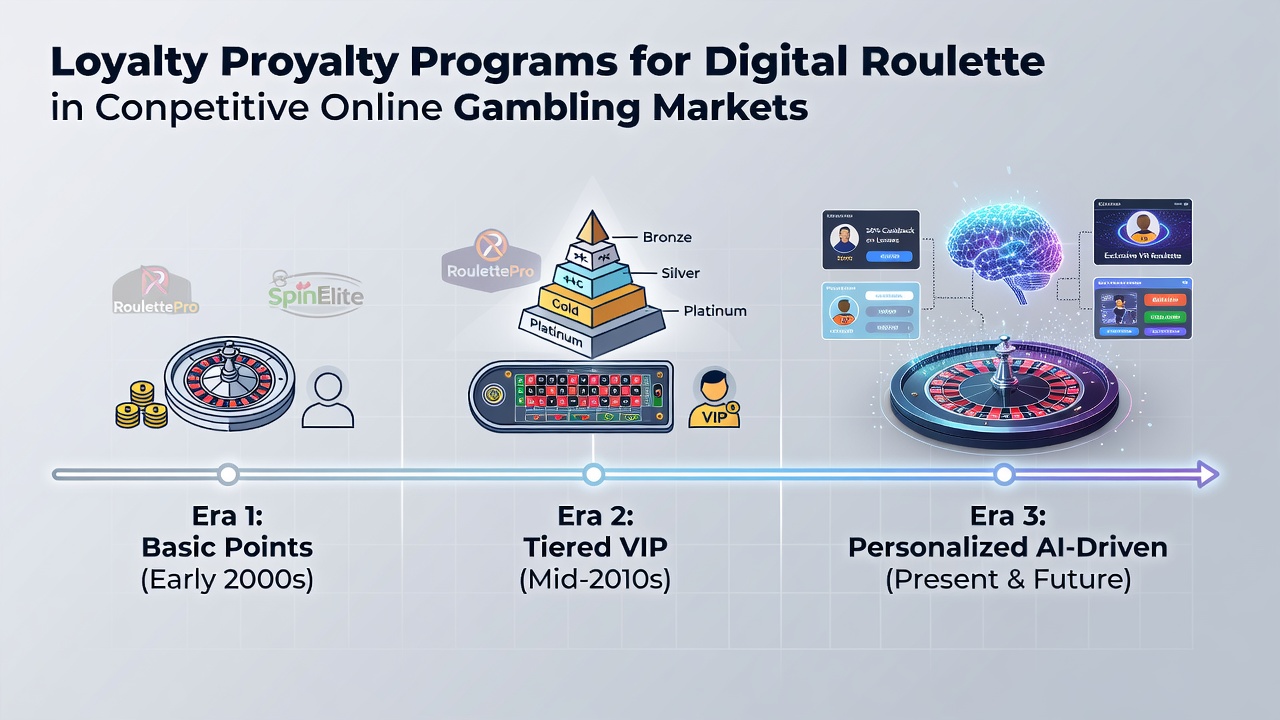 Historical timeline showing early loyalty cards transitioning to digital roulette reward interfaces